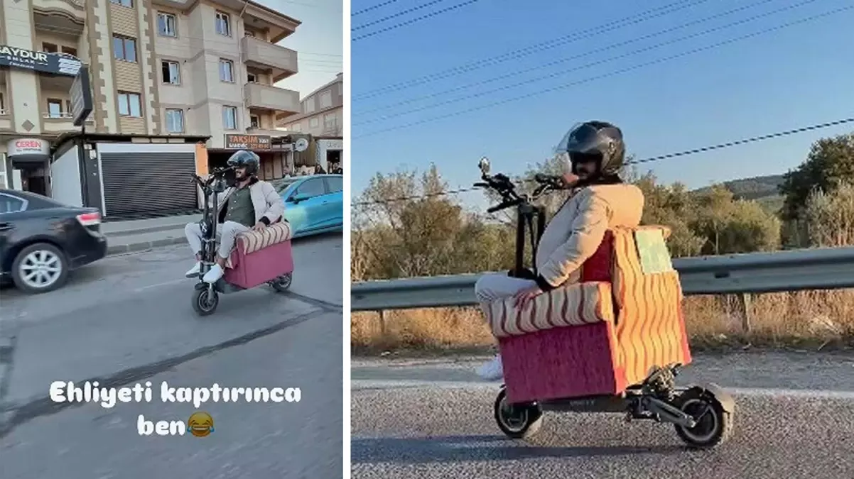 Trafikte ilginç dakikalar: Scooter üzerine koltuk monte etti